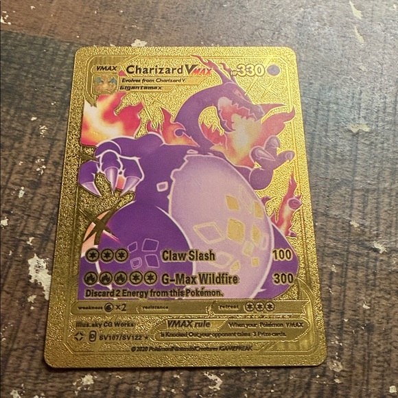 pokemon gold card charizard vmax LIUHYLG Charizard VMAX Metal Card - Collector's Rare Shiny Rainbow Gold Card main image 0
